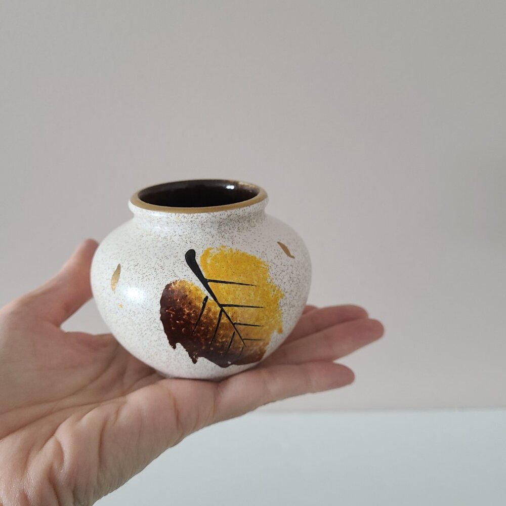 Little vintage ceramic vase made in Germany. Pottery. Home Decor. Leaf design.